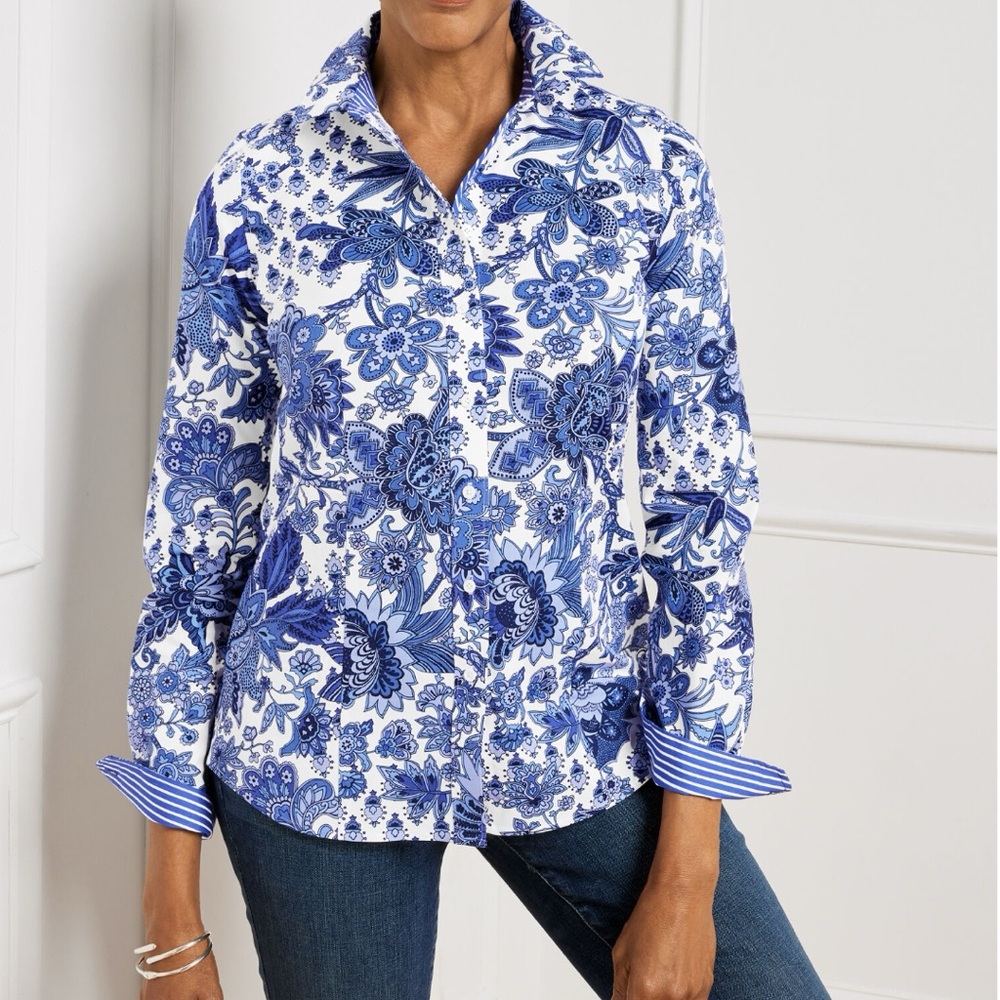 Talbots Non-Iron Perfect Shirt - Bight Paisley - Blue - 6 petite